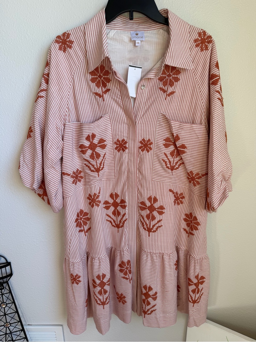 NWT J.Marie Kade Embroidered Short Sleeve Button up Mini Dress Sz XL - Picture 10 of 16